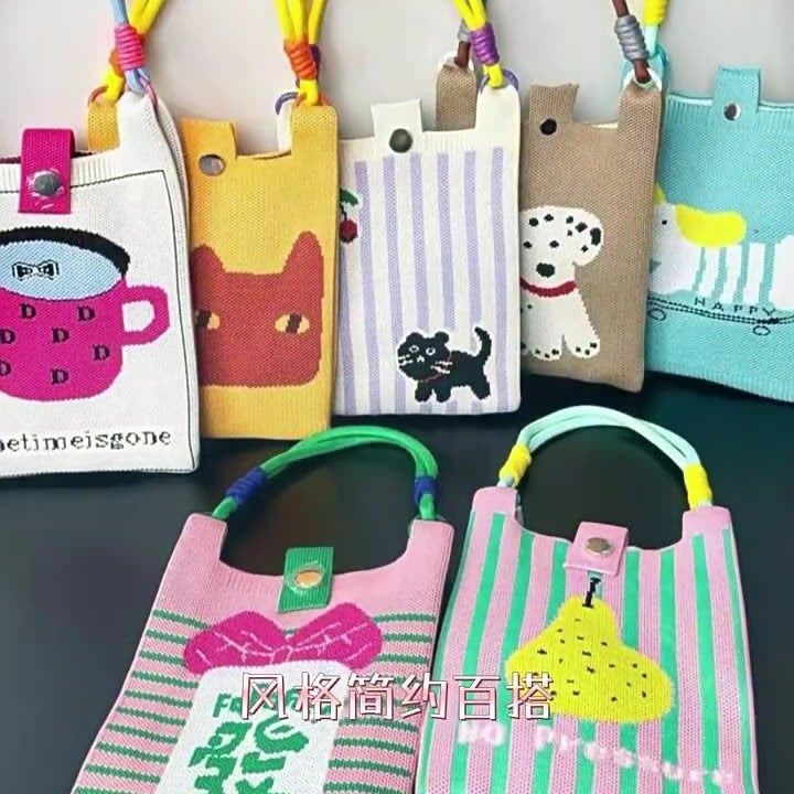High-End Mobile Phone Bag, New Cartoon Knitted Dopamine Color Handbag, Niche Versatile Shoulder Crossbody Bag - Image 3