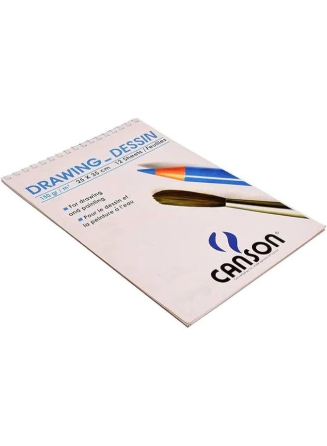 Canson Drawing Sketchbook – 12 Sheets, 150 gsm, 35 × 25 cm – White