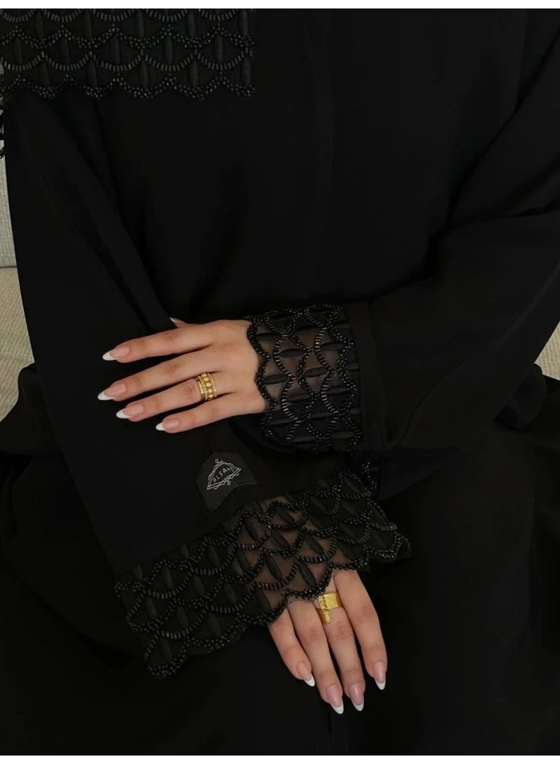 Jinan Half-Cloche Abaya in Black Internet Fabric with Hidden Snap Closure, Includes Scarf & Niqab