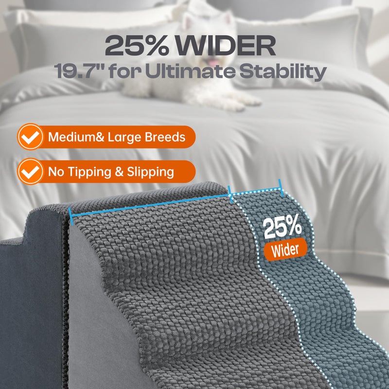Miorun Extra Wide 4-Step Dog Stairs for Bed & Couch 18" H, More Stable Non-Slip Pet Steps with Balanced Foam Structure and Gentle Slopes, Stylish Indoor Dog Steps for Small & Medium Dogs, Gray - Image 2