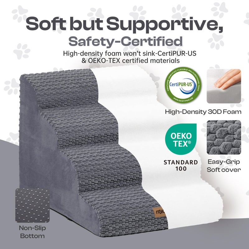 Miorun Extra Wide 4-Step Dog Stairs for Bed & Couch 18" H, More Stable Non-Slip Pet Steps with Balanced Foam Structure and Gentle Slopes, Stylish Indoor Dog Steps for Small & Medium Dogs, Gray - Image 3