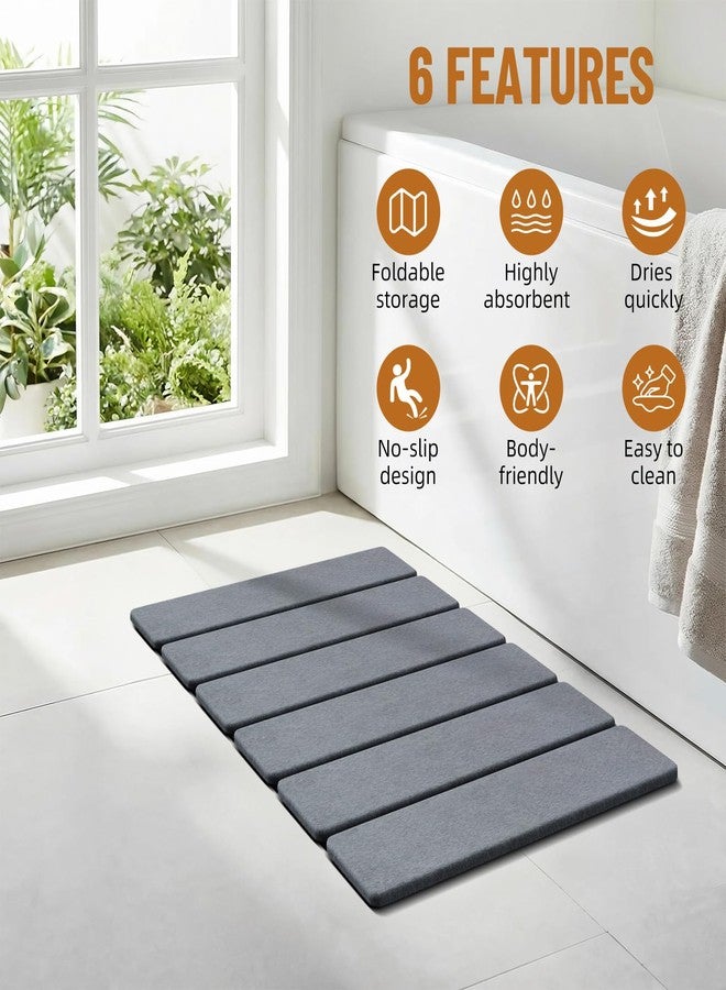 Luxspire Stone Bath Mat Foldable, Quick Drying Diatomaceous Earth Bath Mat for Bathroom, Large Bathroom Rug with Non-Slip Rubber Base, Easy Clean Shower Mat Outside Shower, 24 x 16 Inch, Dark Gray - Image 5