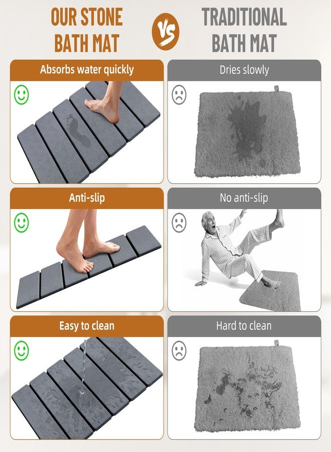 Luxspire Stone Bath Mat Foldable, Quick Drying Diatomaceous Earth Bath Mat for Bathroom, Large Bathroom Rug with Non-Slip Rubber Base, Easy Clean Shower Mat Outside Shower, 24 x 16 Inch, Dark Gray - Image 4