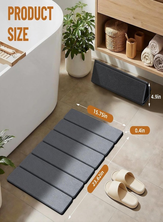 Luxspire Stone Bath Mat Foldable, Quick Drying Diatomaceous Earth Bath Mat for Bathroom, Large Bathroom Rug with Non-Slip Rubber Base, Easy Clean Shower Mat Outside Shower, 24 x 16 Inch, Dark Gray - Image 2