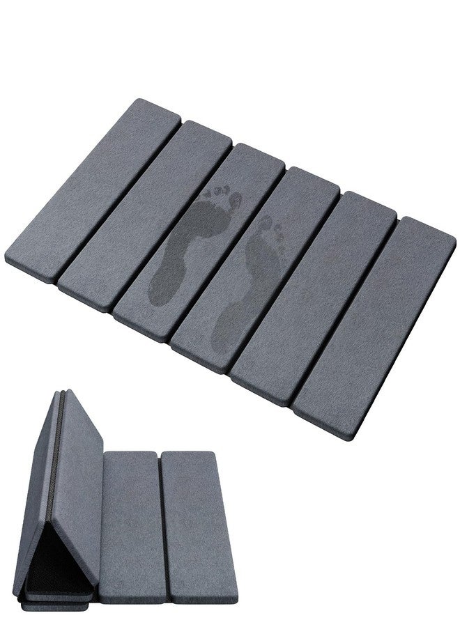 Luxspire Stone Bath Mat Foldable, Quick Drying Diatomaceous Earth Bath Mat for Bathroom, Large Bathroom Rug with Non-Slip Rubber Base, Easy Clean Shower Mat Outside Shower, 24 x 16 Inch, Dark Gray - Image 1