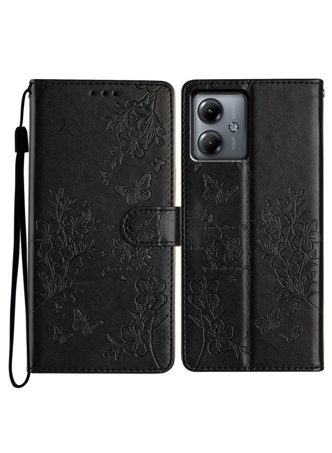 إيروريكس جراب هاتف موتورولا موتو جي 54 مصنوع من الجلد بتصميم فراشات وزهور - Image 1