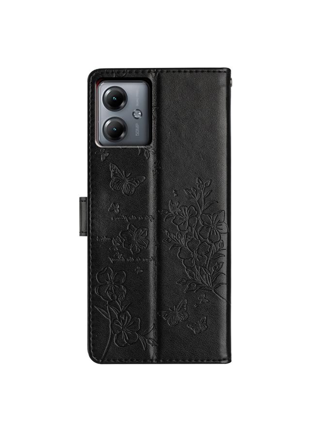 إيروريكس جراب هاتف موتورولا موتو جي 54 مصنوع من الجلد بتصميم فراشات وزهور - Image 3