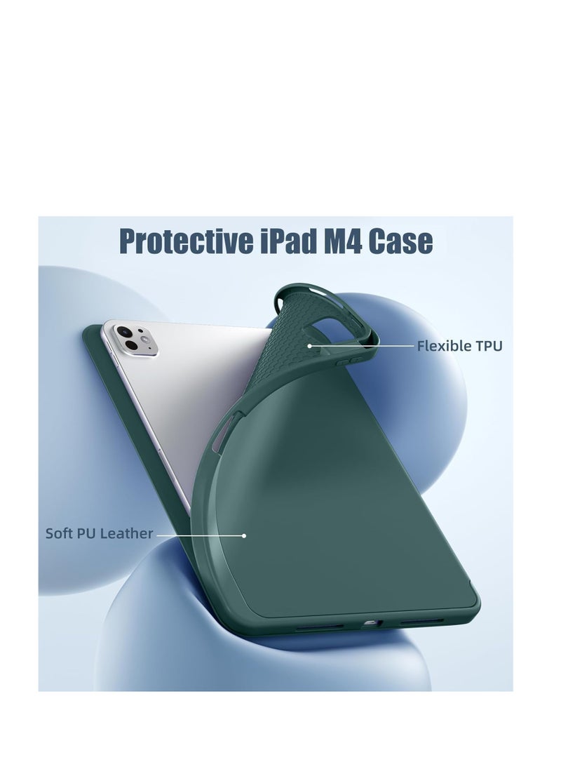 iPad Pro 11 Inch Case 2024 M4 with Pencil Holder, Trifold Stand with TPU Back Shockproof Case for iPad Pro 11 2024 Support Apple Pencil Pro/USB-C (Green)