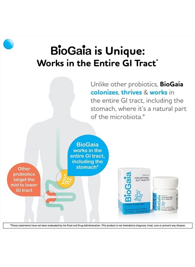 BioGaia Gastrus Chewable Tablets, Adult Probiotic Supplement for Stomach Discomfort, Constipation, Gas, Bloating, Regularity, Non-GMO, 30 Tablets, 1 Pack - Image 4