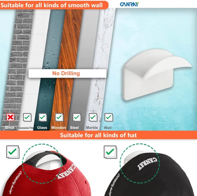 Hat Hooks 7.5 X 6.5 Cm White Space-Saving Design Wall Mounted Hat Storage - Versatile Use Adhesive Hooks For Baseball Cap Display - Image 3