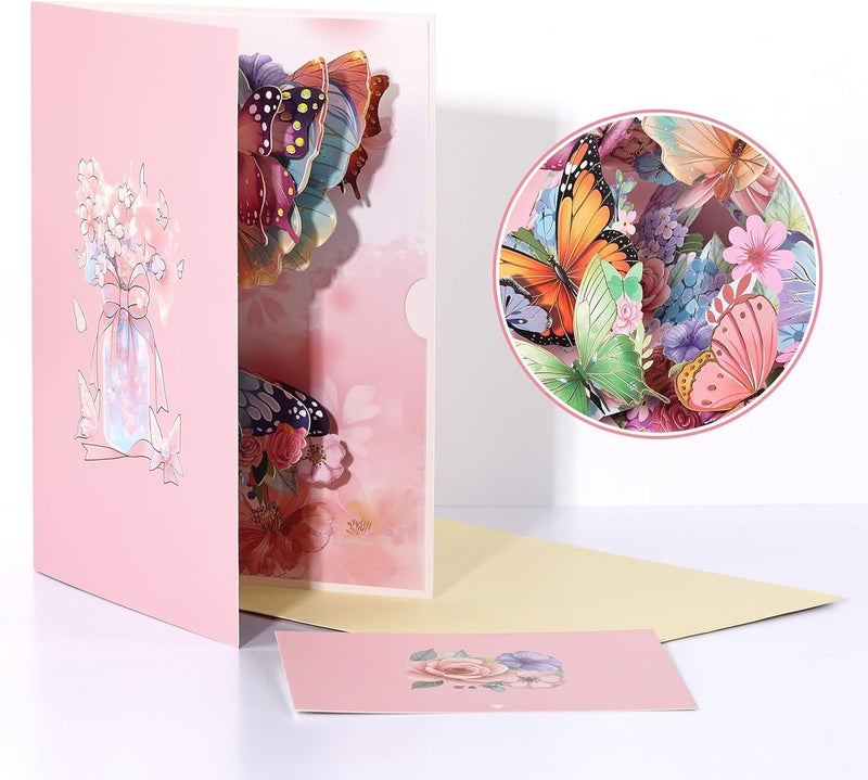 YooxArmor Mothers Day Card for Mom, 3D Pop Up Butterfly Flower Greeting Card for Daughter, Happy Birthday Anniversary Card with Envelope (Light Pink) - Image 4