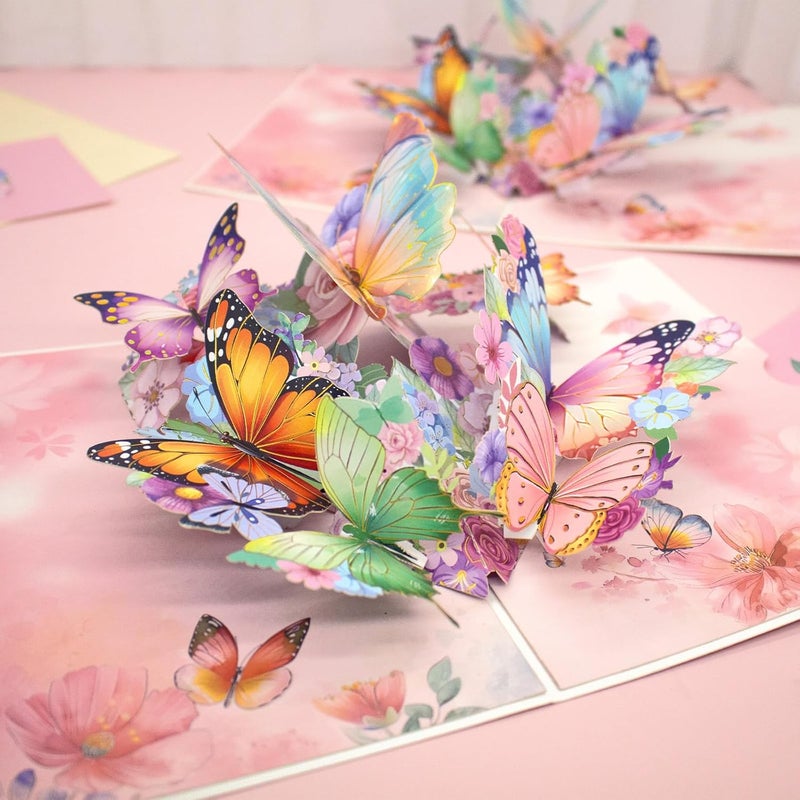 YooxArmor Mothers Day Card for Mom, 3D Pop Up Butterfly Flower Greeting Card for Daughter, Happy Birthday Anniversary Card with Envelope (Light Pink) - Image 5