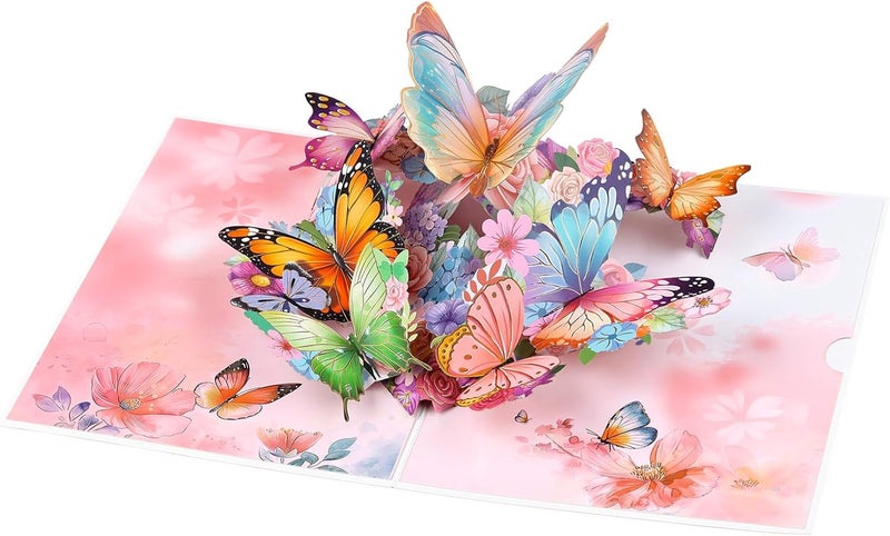 YooxArmor Mothers Day Card for Mom, 3D Pop Up Butterfly Flower Greeting Card for Daughter, Happy Birthday Anniversary Card with Envelope (Light Pink) - Image 2