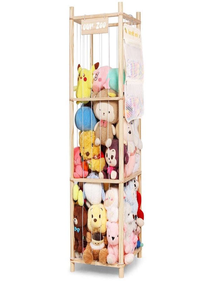 TOPHDY Stuffed Animal Storage Organizer, Large Wooden Zoo Toy Holder with Pockets, Plushie, Stuffy,Toy Storage for Kids Room, Playroom, Bedroom(Natural Large) - Image 1
