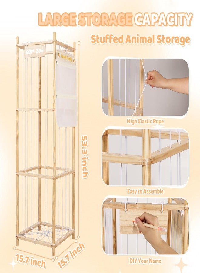 TOPHDY Stuffed Animal Storage Organizer, Large Wooden Zoo Toy Holder with Pockets, Plushie, Stuffy,Toy Storage for Kids Room, Playroom, Bedroom(Natural Large) - Image 2