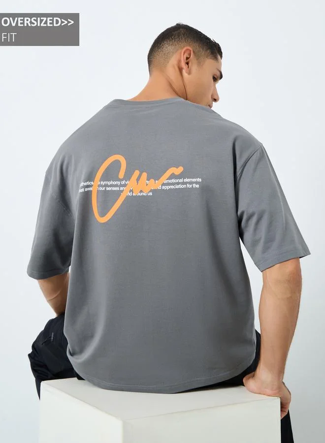 ستايلي Styli Terry Oversized Slogan Print T-Shirt