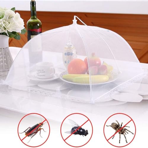 Hodaqe Food Cover For Outside 2Pcs Reusable Food Tent Fruit Cover Pop-Up Food Nets Outdoors Mesh Screen Collapsible 17 Inch,White - Image 3