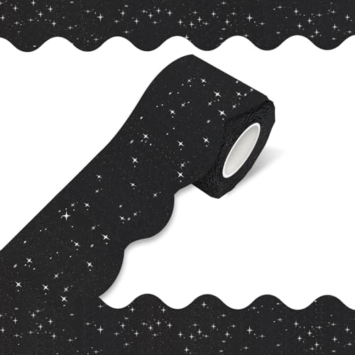 Aurtho 70Ft Shine Scalloped Bulletin Board Border- Black Bulletin Board Border, Shiny Black Trim Decorative Roll for Classroom, School, Office, Home - Image 1