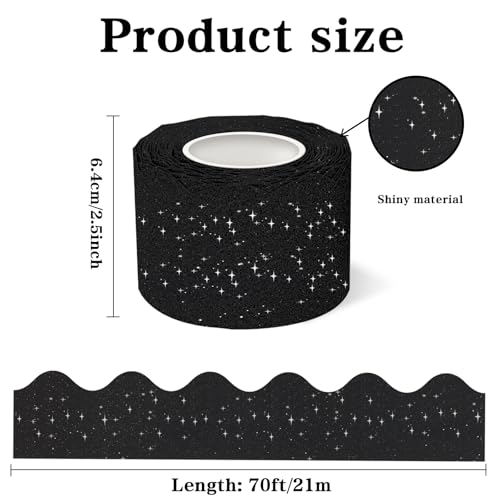 Aurtho 70Ft Shine Scalloped Bulletin Board Border- Black Bulletin Board Border, Shiny Black Trim Decorative Roll for Classroom, School, Office, Home - Image 3