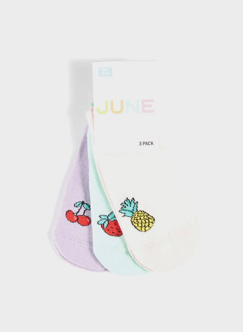 JUNE Kids 3 Pack Assorted Booties Socks