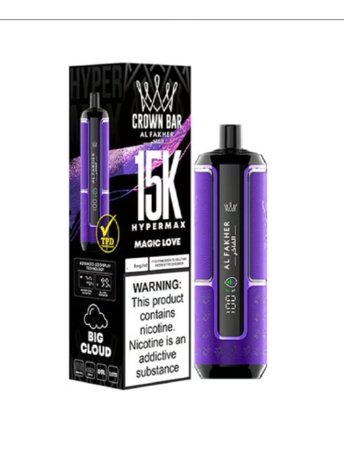 AL FAKHER Crown Bar 15K Hypermax Disposable Vape Kit Magic Love NC-6mg - Image 1