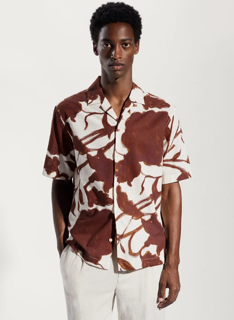 Mango Man Flower Print Regular Fit Shirt