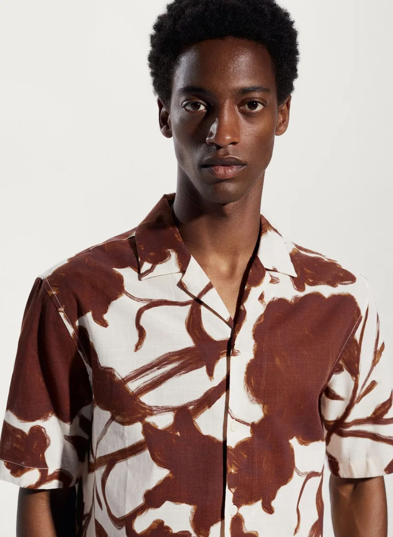 Mango Man Flower Print Regular Fit Shirt