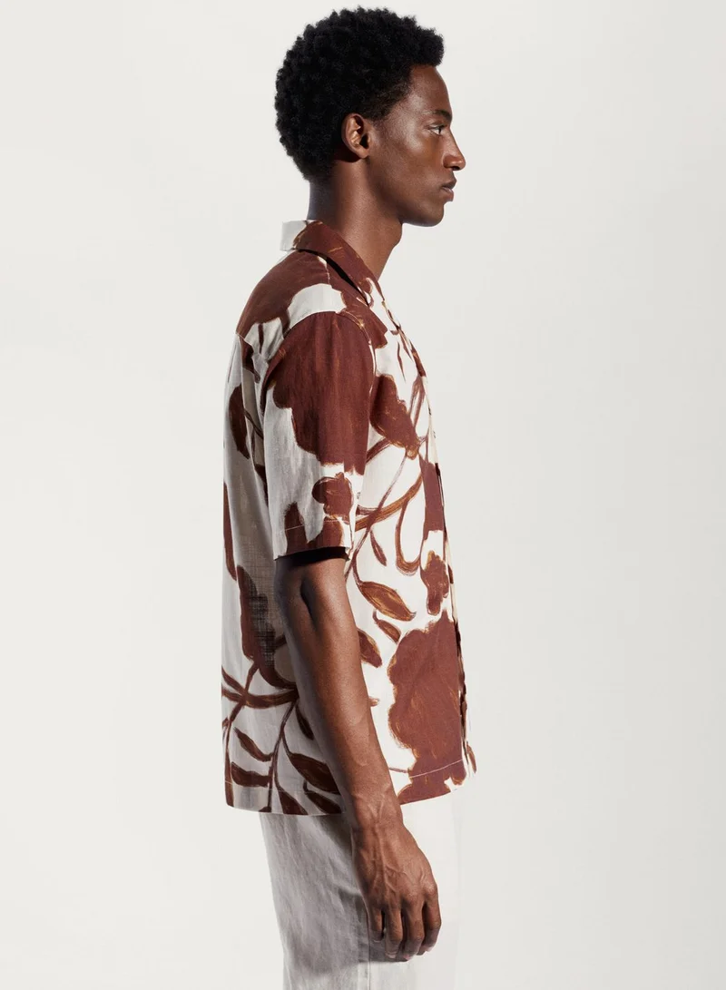 Mango Man Flower Print Regular Fit Shirt