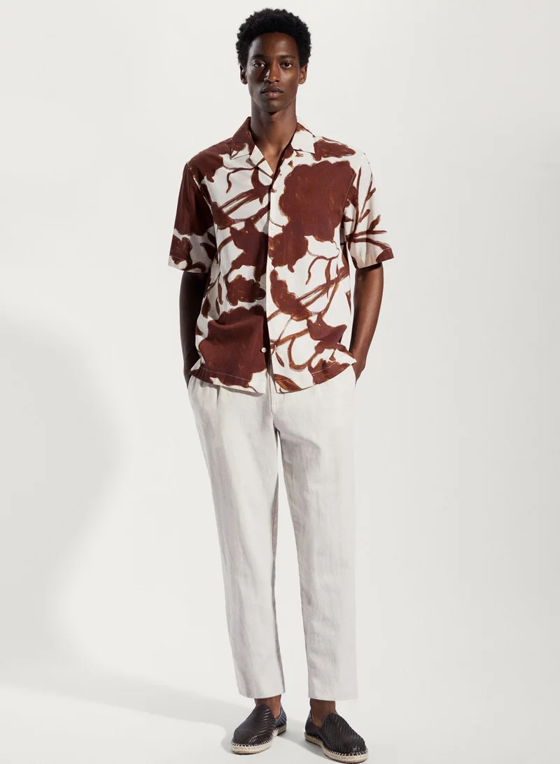 Mango Man Flower Print Regular Fit Shirt