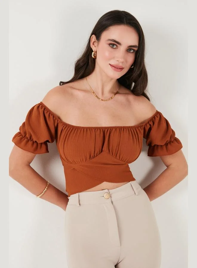 Lela Lela Regular Fit Madonna Collar Tie Detail Crop Blouse Women's BLOUSE 6527017