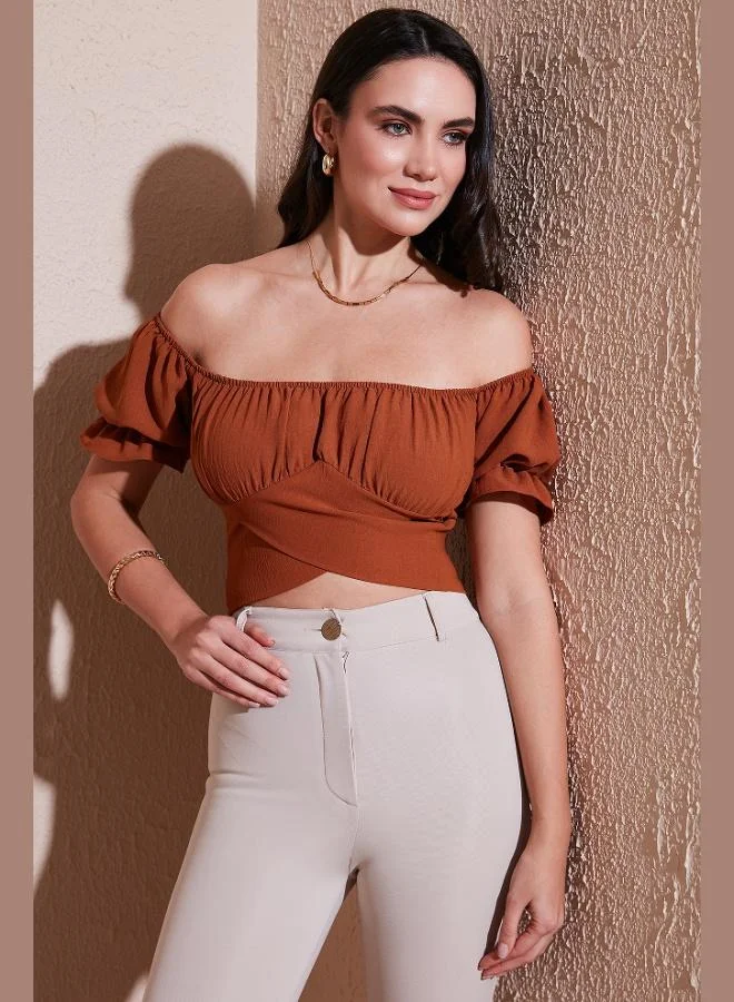 Lela Lela Regular Fit Madonna Collar Tie Detail Crop Blouse Women's BLOUSE 6527017