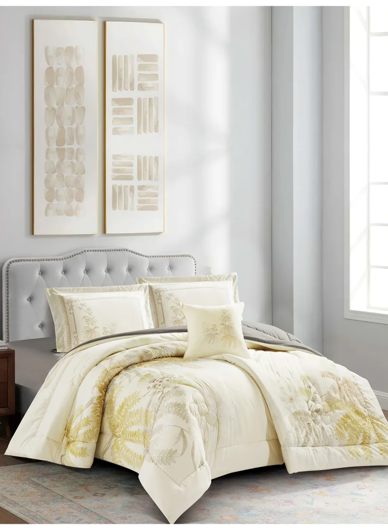 Donetella Bedding Comforter Set, King Size 250x230cm - 4-Pcs Digital Print Quilted Bed Set, Microfiber Fabric - 1 Comforter, 2 Pillow Shams,1 Cushion Cover.