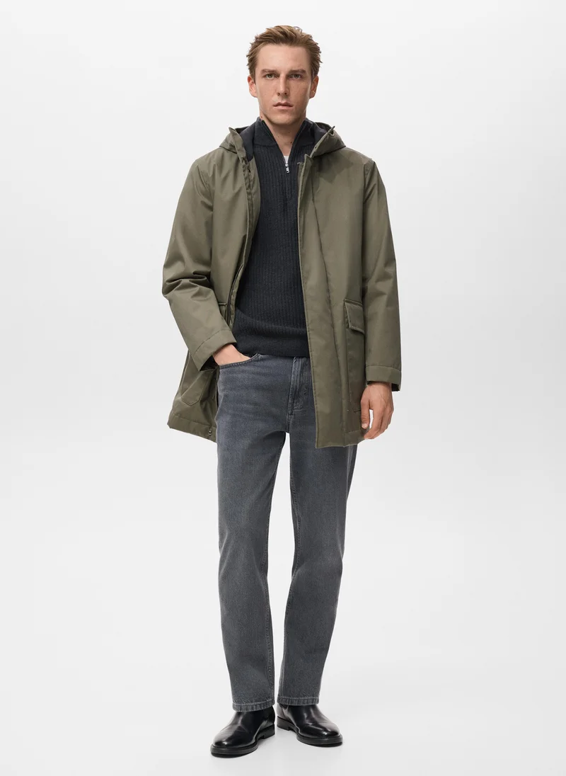 Mango Man Quilted parka with water-repellent hood