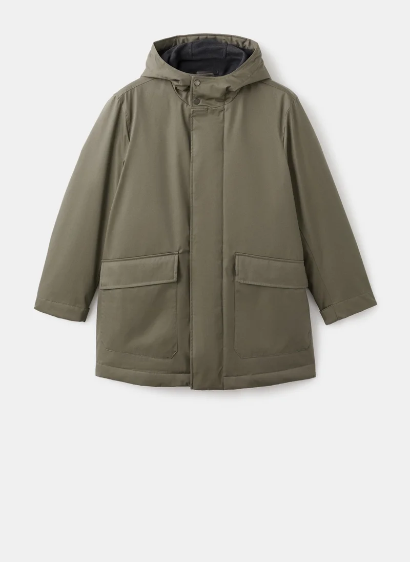 Mango Man Quilted parka with water-repellent hood