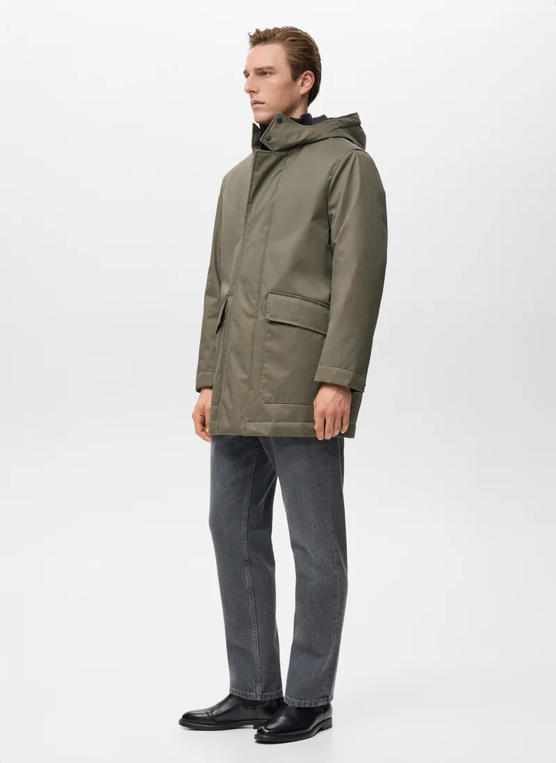 Mango Man Quilted parka with water-repellent hood