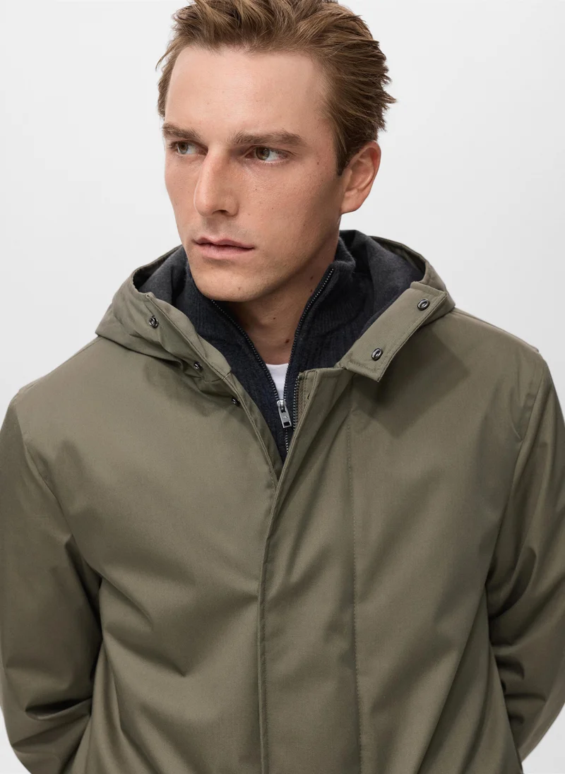 Mango Man Quilted parka with water-repellent hood
