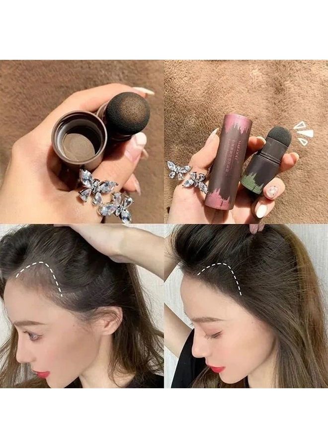 Hairline Powder Stick, 2PCS Hair Shadow Powder Root Touch Up Powder, Waterproof Hair Shading Sponge Pen Hair Filler Powder for Cover Gray Hair Root, Hair Touch-Up, Thin Hair(Black)