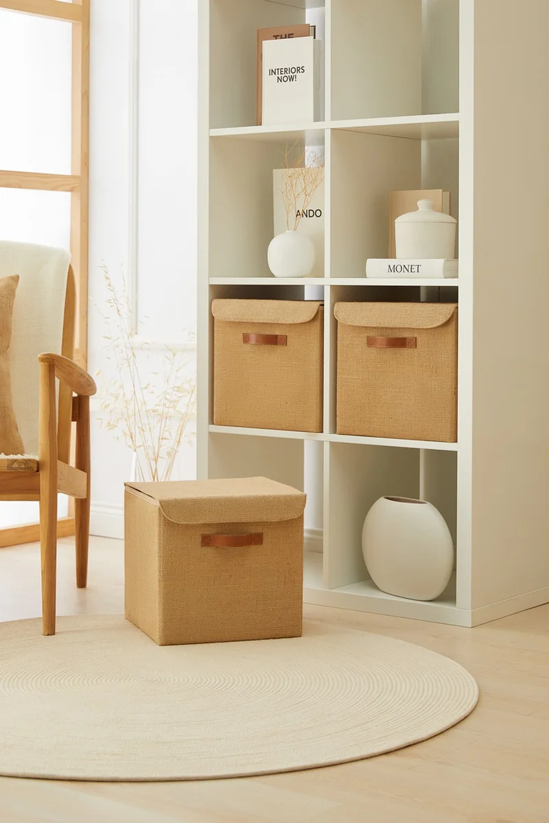 Ocean Home Textile 3 Pieces Jute Covered Cabinet Laundry Toy Organizer Folding Storage Box Organizer 30x30x30 cm