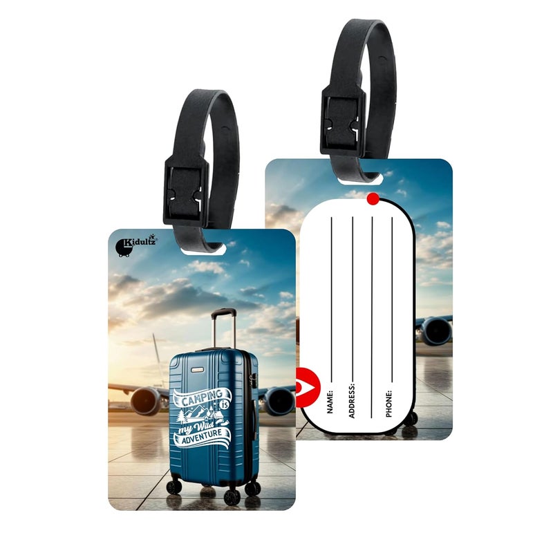 (Set of 10) Synthetic Luggage Tags with Black Strap Loop | Durable, Waterproof, Anti-Break Travel ID Tags for Suitcases, Backpacks, School & Office Bags (Model No.43)