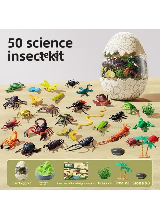 Children's Dinosaur Model Toys Can Receive Dinosaur Eggs Poultry Marine Dinosaur Animal World Model Toys 4-6-Color:Scientific Insect 50-piece Set - Image 1