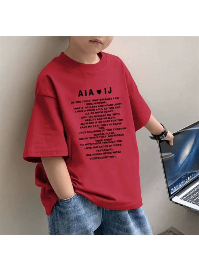 Children's Western Style Short-sleeved T-shirt Base Shirt Summer New Korean Style Boy's Pure Cotton Red Half-sleeved All-match Middle And Big Kids