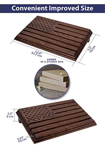 TESLYAR 6 Rows Military Challenge Coins Display Stand - Wooden Holder for 30-36 Coins - Solid Wood Display Rack for Desk - Army Collectible Challenge Coin Display Case - American Flag Design (Brown) - Image 2