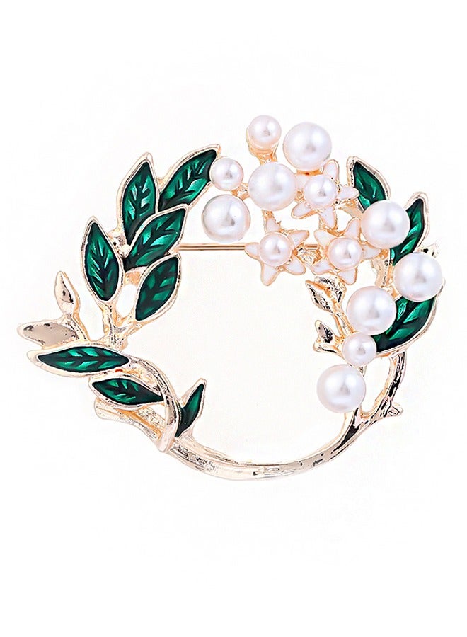 Leaves and Flowers Brooche, Anti Rust and Anti Fading Alloy Brooch Pins, Corsage Scarf Clip Women Girls (Green) - Image 1