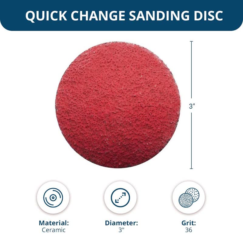 Benchmark Abrasives 3 Inch Sanding Discs Quick Change Ceramic - Drill & Die Grinder Sanding Disc for Deburring, Polishing, Rust Remover for Metal, Paint Stripper (25 Pack) - 36 Grit - Image 5