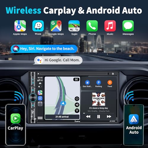 SJOYBRING Double Din Car Stereo Compatible with Voice Control Apple Carplay - 7 Inch HD LCD Touchscreen Monitor, Bluetooth, Subwoofer, USB/SD Port, A/V Input, AM/FM Car Radio Receiver, Backup Camera - Image 2