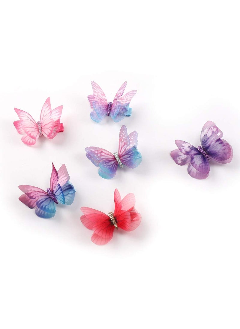 Rosette Hair Colorful Chiffon Butterfly Modelling Hair Clips Organza Wings Ribbon Wrapped Clips Sets 6pcsset1 