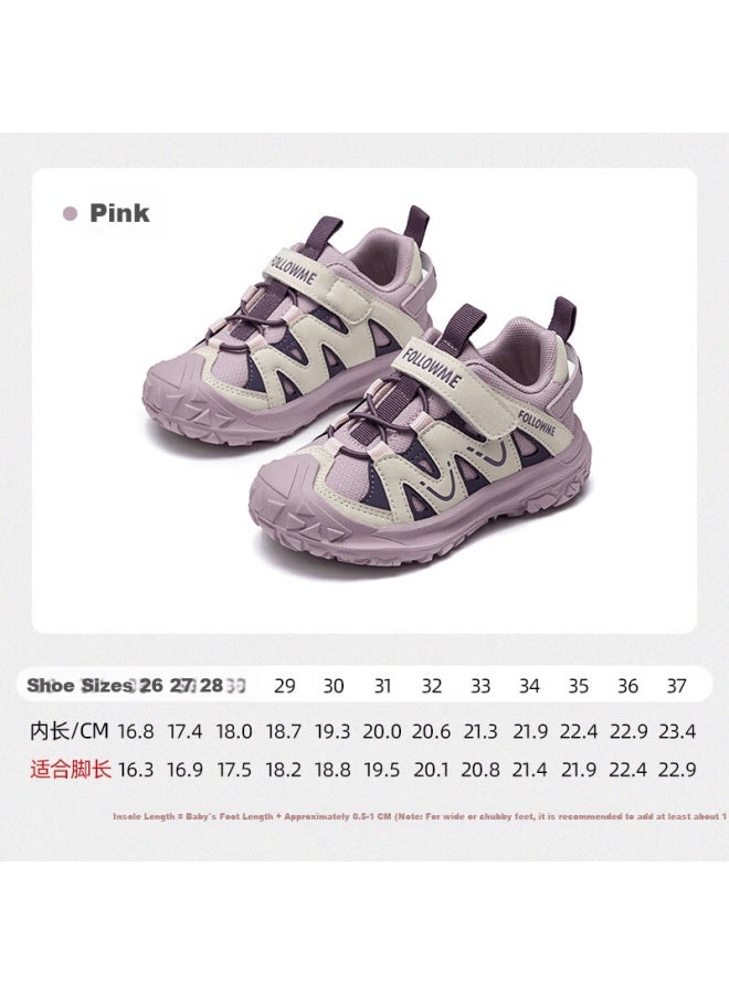 Fulomi Kids Sports Shoes Spring Autumn Mesh Breathable Casual Outdoor Hiking Shoes Pink (leather Version) Size 29