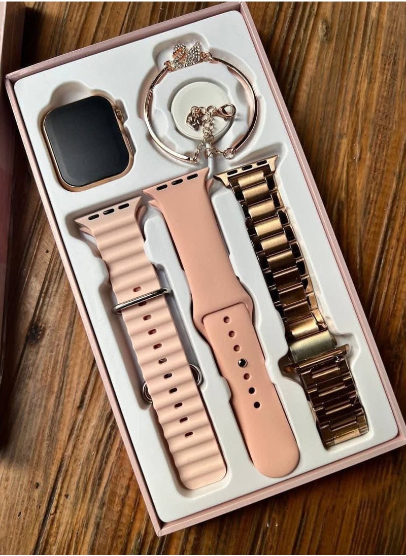 Generic - G9 mini Smart Watch for Women with 3 Straps + 1 Bracelet (Rose Gold) - Image 1