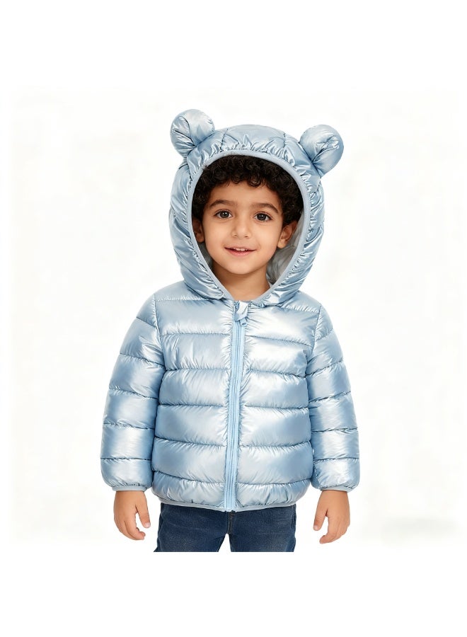 أنا أحب الأطفال أطفال لطيف دب أذن غطاء معطف,معطف الشتاء الدافئ الناعم للأطفال الصغار,أزرق 100CM - Image 2