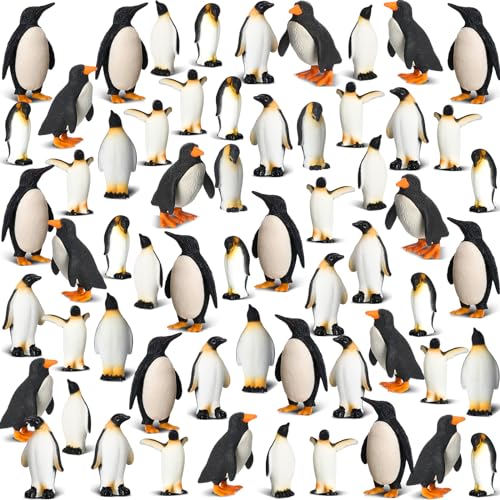 Poen 60 Pcs Penguin Figurines Miniature Realistic Penguin Figures Cute Resin Antarctic Animal Penguin Winter Cake Toppers Decorations for Boy Girl Birthday Gift Party Favors - Image 1
